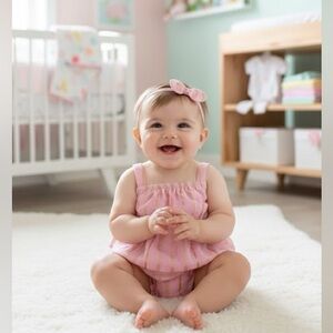 Baby girl outfit size 3/6 pink with gold Stripe shorts set headband sleeveless